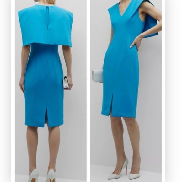 Black Halo Women's Blue Maxton V-Neck Sailor Collar Sheath Dress Size 2 $390 - Picture 1 of 6
